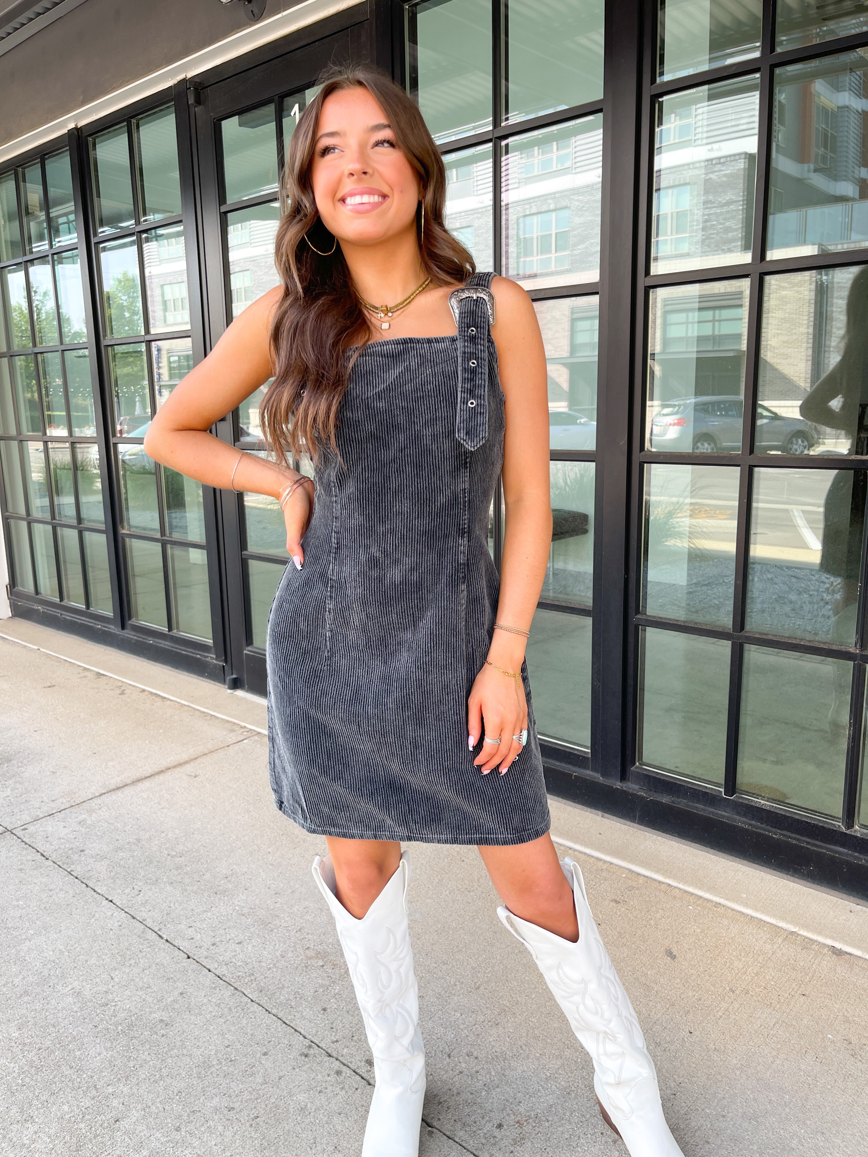 jumper dress and boots